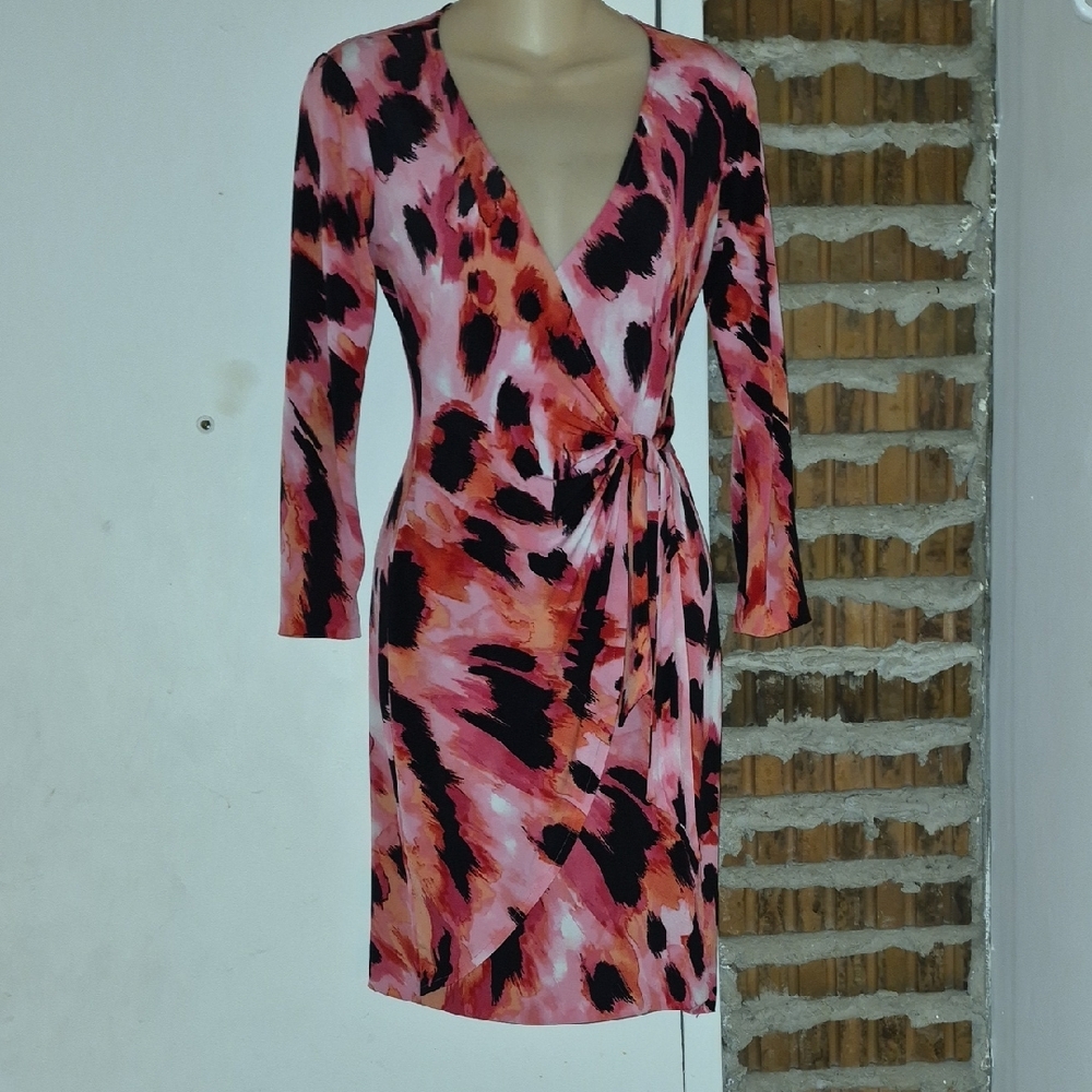 Cache Pink and Black Floral Dress Wrap Style Tie Belt Size XS